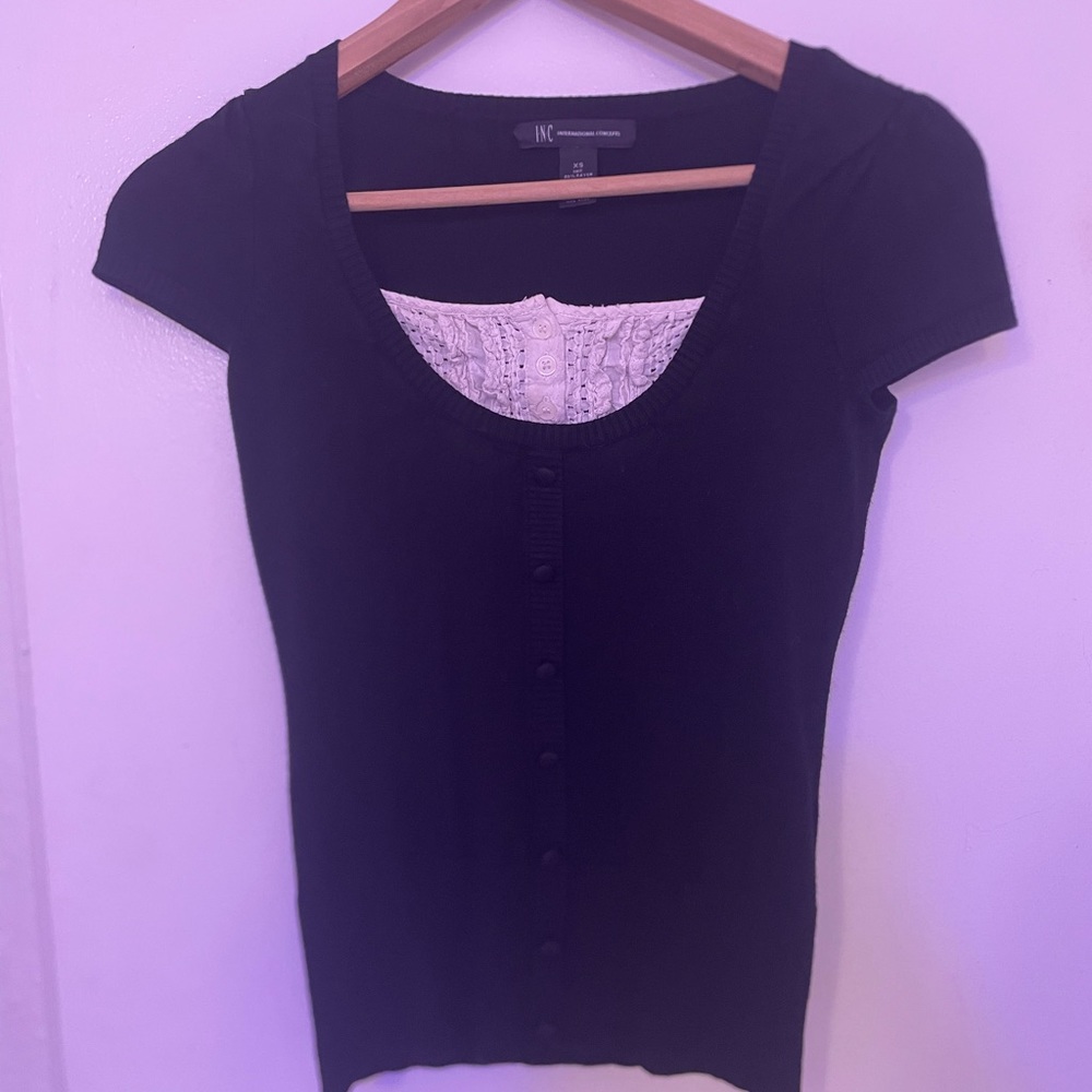I.N.C. Black pullover sweater with white detail